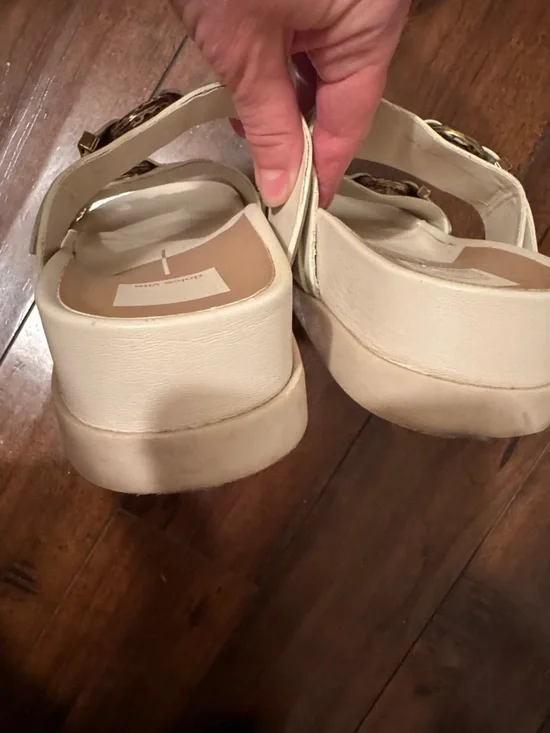 Dolce Vita Cream Double-Buckle Slide Sandals with Gold-Tone Hardware - Picture 5 of 7